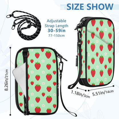 Travel Document Organizer 8.26×5.51×1.18 In | Scratch Resistant Polyester Full Print Multi-Way Carry for Men Women Vacation Mint Strawberries