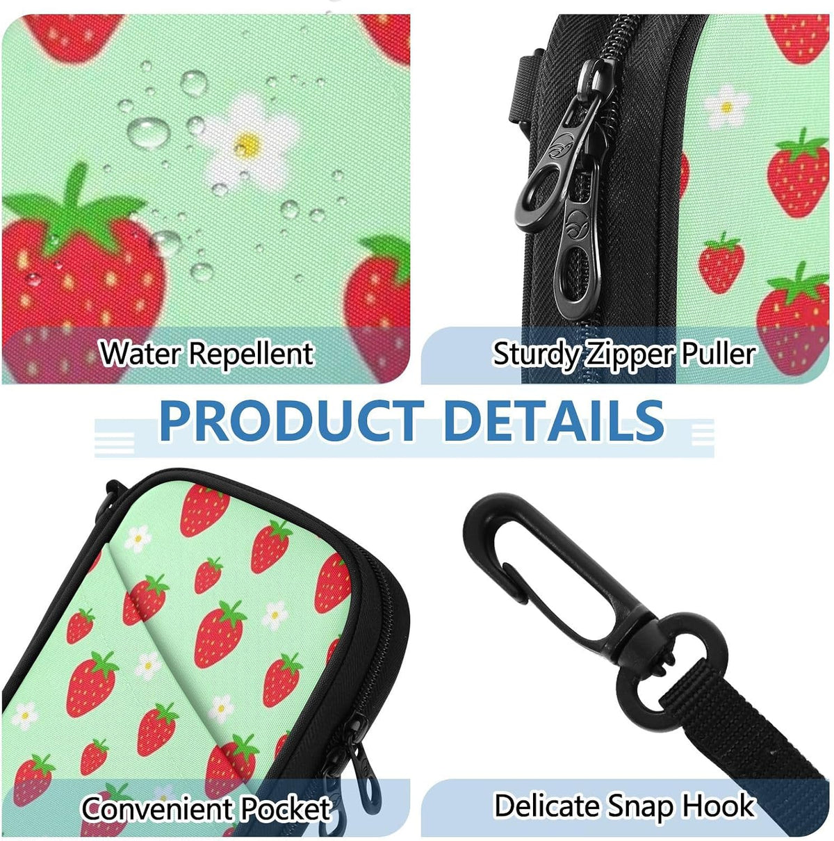 Travel Document Organizer 8.26×5.51×1.18 In | Scratch Resistant Polyester Full Print Multi-Way Carry for Men Women Vacation Mint Strawberries