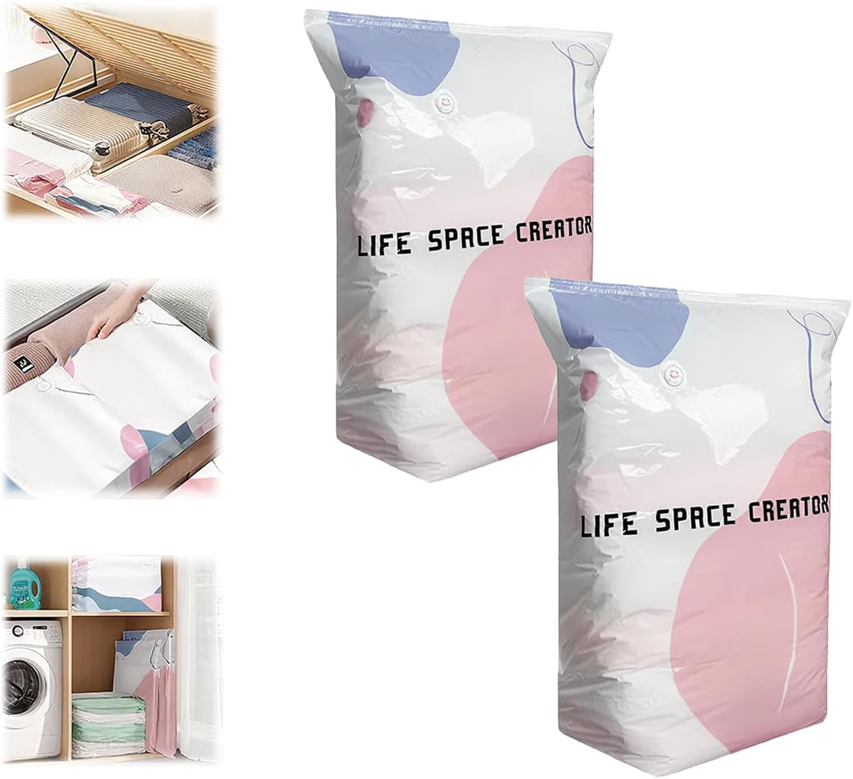 No-Pump Vacuum Storage Bags Cube Compression Space Saver Bags Reusable Large-Capacity Vacuum Bags Press & Seal for Clothes Comforters Blankets Bedding Travel Home Organization (2PCS-Small)