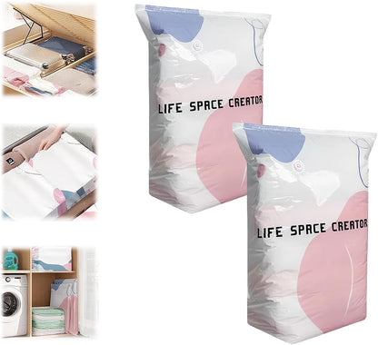 No-Pump Vacuum Storage Bags Cube Compression Space Saver Bags Reusable Large-Capacity Vacuum Bags Press & Seal for Clothes Comforters Blankets Bedding Travel Home Organization (2PCS-Small)
