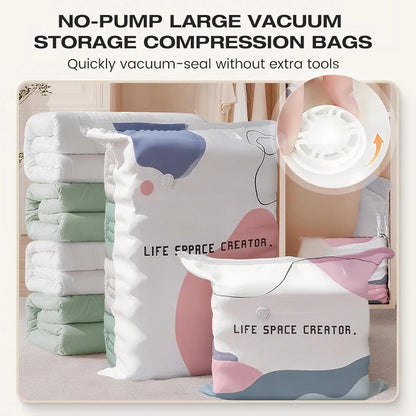 No-Pump Vacuum Storage Bags Cube Compression Space Saver Bags Reusable Large-Capacity Vacuum Bags Press & Seal for Clothes Comforters Blankets Bedding Travel Home Organization (2PCS-Small)