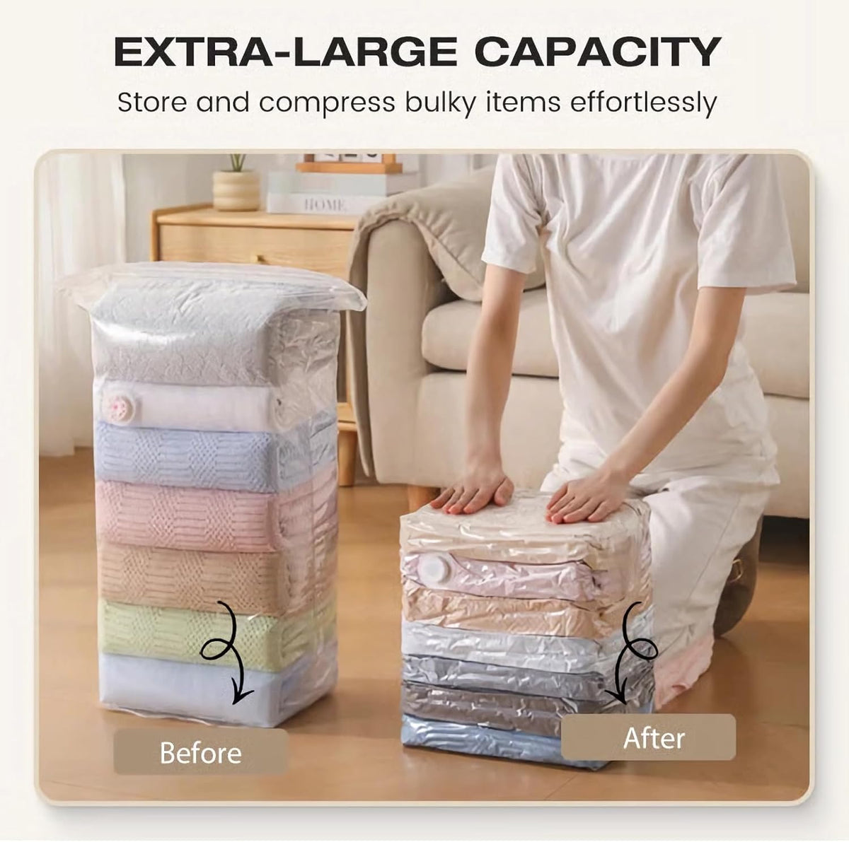 No-Pump Vacuum Storage Bags Cube Compression Space Saver Bags Reusable Large-Capacity Vacuum Bags Press & Seal for Clothes Comforters Blankets Bedding Travel Home Organization (2PCS-Small)