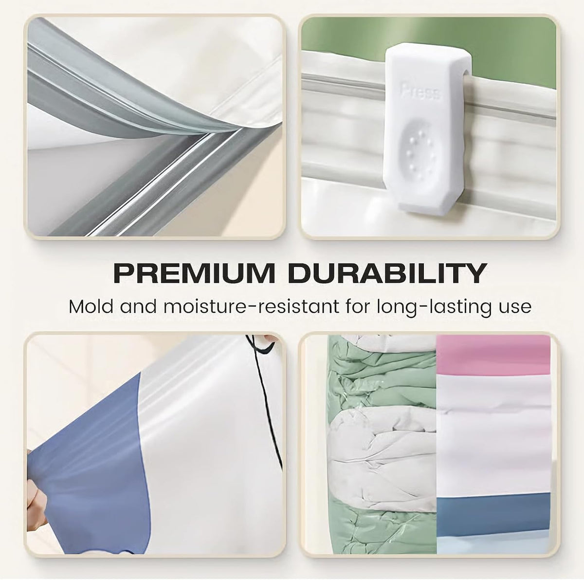 No-Pump Vacuum Storage Bags Cube Compression Space Saver Bags Reusable Large-Capacity Vacuum Bags Press & Seal for Clothes Comforters Blankets Bedding Travel Home Organization (2PCS-Small)