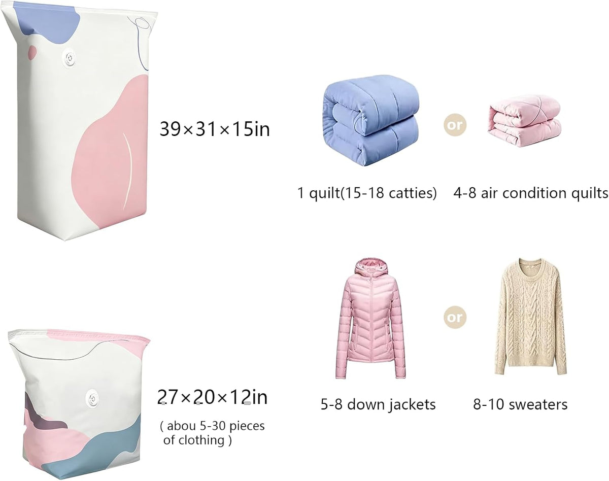 No-Pump Vacuum Storage Bags Cube Compression Space Saver Bags Reusable Large-Capacity Vacuum Bags Press & Seal for Clothes Comforters Blankets Bedding Travel Home Organization (2PCS-Small)