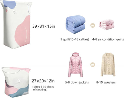 No-Pump Vacuum Storage Bags Cube Compression Space Saver Bags Reusable Large-Capacity Vacuum Bags Press & Seal for Clothes Comforters Blankets Bedding Travel Home Organization (2PCS-Small)