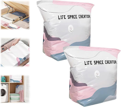 No-Pump Vacuum Storage Bags Cube Compression Space Saver Bags Reusable Large-Capacity Vacuum Bags Press & Seal for Clothes Comforters Blankets Bedding Travel Home Organization (2PCS-Small)