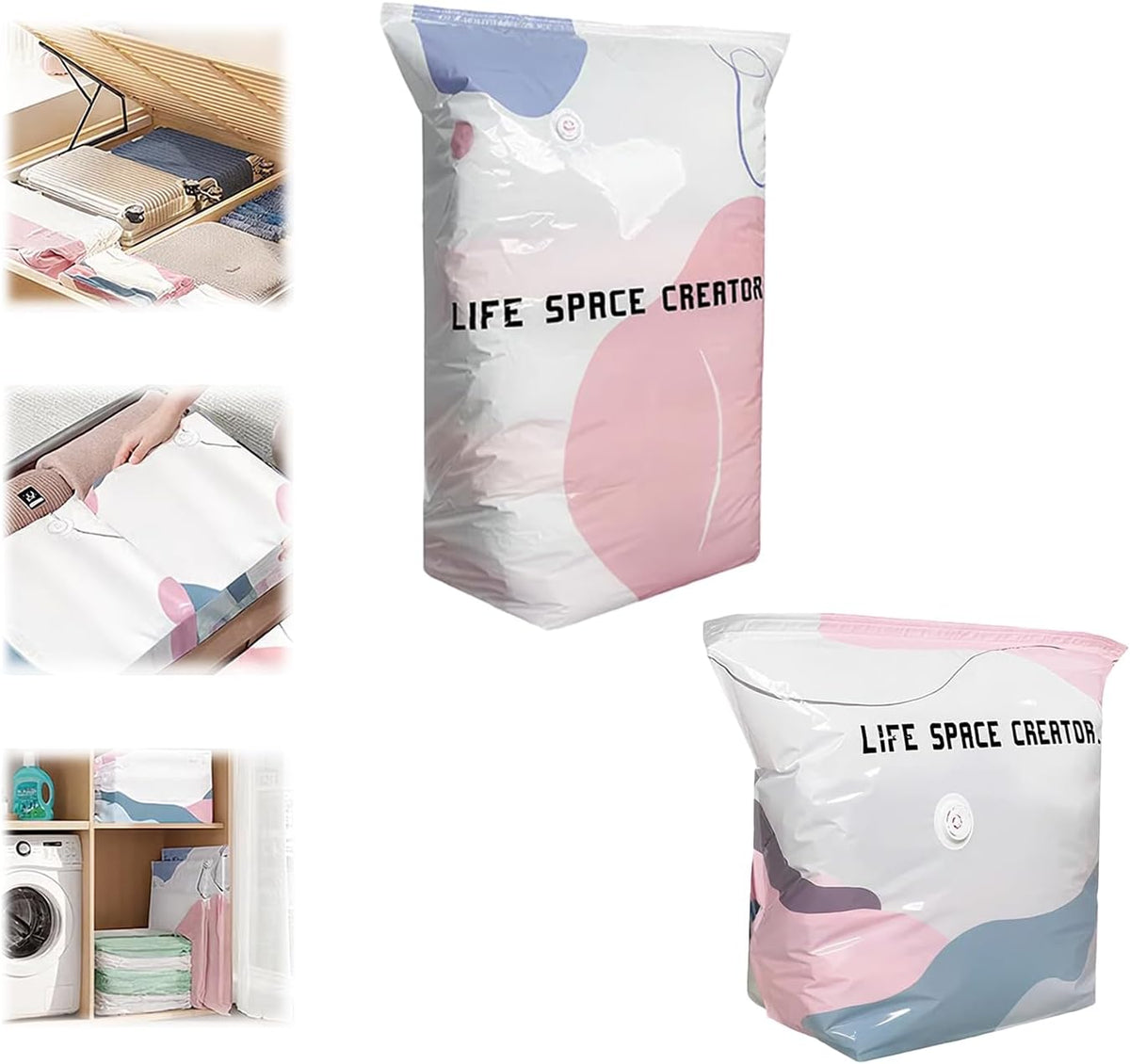 No-Pump Vacuum Storage Bags Cube Compression Space Saver Bags Reusable Large-Capacity Vacuum Bags Press & Seal for Clothes Comforters Blankets Bedding Travel Home Organization (2PCS-Small)