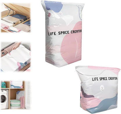 No-Pump Vacuum Storage Bags Cube Compression Space Saver Bags Reusable Large-Capacity Vacuum Bags Press & Seal for Clothes Comforters Blankets Bedding Travel Home Organization (2PCS-Small)