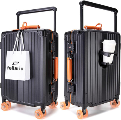 PC Carry On Luggage, Aluminum Frame Wide Handle, TSA Lock | Front laptop compartment, PC+ABS shell and spinner wheels keep work essentials reachable for meetings and airports