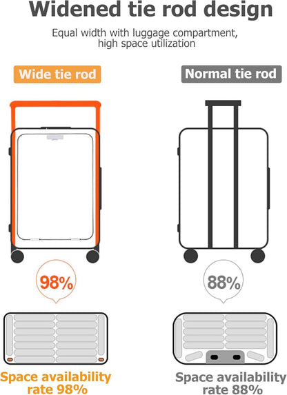 PC Carry On Luggage, Aluminum Frame Wide Handle, TSA Lock | Front laptop compartment, PC+ABS shell and spinner wheels keep work essentials reachable for meetings and airports