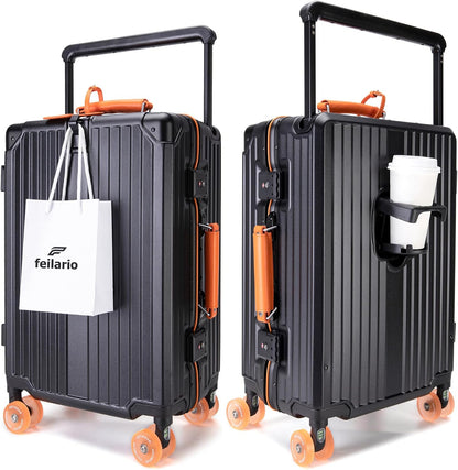 PC Carry On Luggage, Aluminum Frame Wide Handle, TSA Lock | Front laptop compartment, PC+ABS shell and spinner wheels keep work essentials reachable for meetings and airports