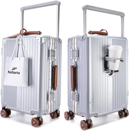 PC Carry On Luggage, Aluminum Frame Wide Handle, TSA Lock | Front laptop compartment, PC+ABS shell and spinner wheels keep work essentials reachable for meetings and airports