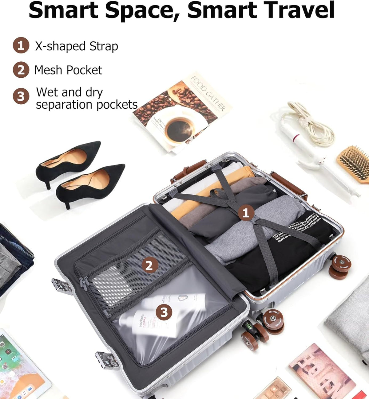 PC Carry On Luggage, Aluminum Frame Wide Handle, TSA Lock | Front laptop compartment, PC+ABS shell and spinner wheels keep work essentials reachable for meetings and airports