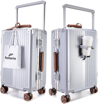 PC Carry On Luggage, Aluminum Frame Wide Handle, TSA Lock | Front laptop compartment, PC+ABS shell and spinner wheels keep work essentials reachable for meetings and airports