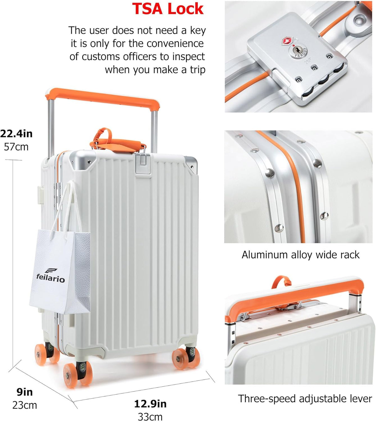 PC Carry On Luggage, Aluminum Frame Wide Handle, TSA Lock | Front laptop compartment, PC+ABS shell and spinner wheels keep work essentials reachable for meetings and airports