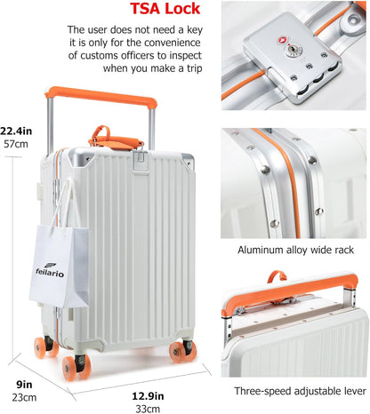 PC Carry On Luggage, Aluminum Frame Wide Handle, TSA Lock | Front laptop compartment, PC+ABS shell and spinner wheels keep work essentials reachable for meetings and airports