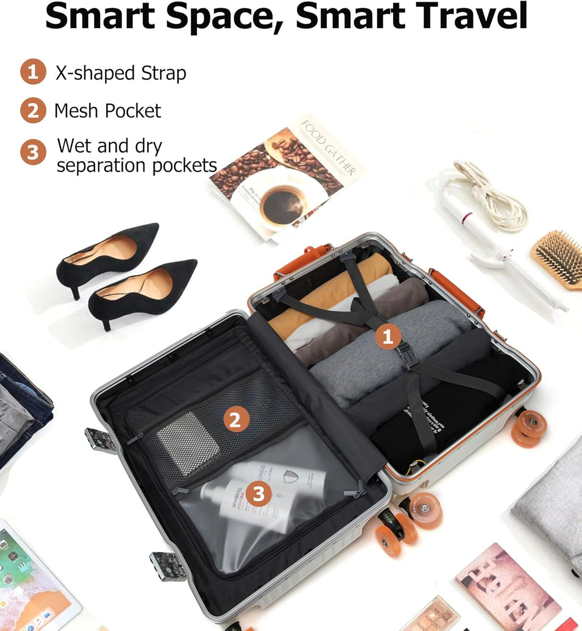 PC Carry On Luggage, Aluminum Frame Wide Handle, TSA Lock | Front laptop compartment, PC+ABS shell and spinner wheels keep work essentials reachable for meetings and airports