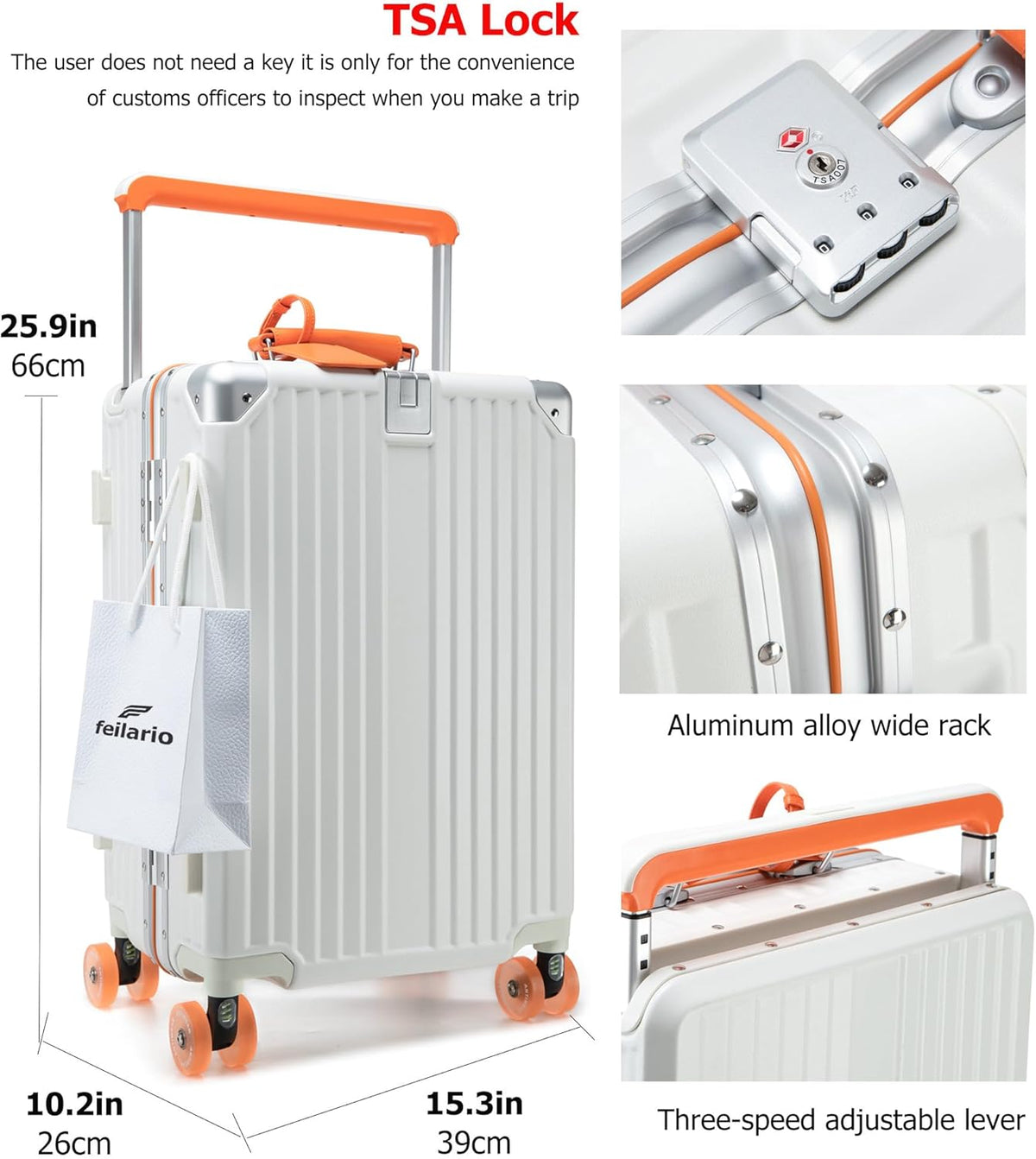 PC Carry On Luggage, Aluminum Frame Wide Handle, TSA Lock | Front laptop compartment, PC+ABS shell and spinner wheels keep work essentials reachable for meetings and airports