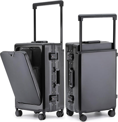PC Carry On Luggage, Aluminum Frame Wide Handle, TSA Lock | Front laptop compartment, PC+ABS shell and spinner wheels keep work essentials reachable for meetings and airports