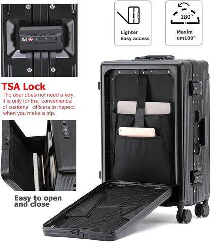 PC Carry On Luggage, Aluminum Frame Wide Handle, TSA Lock | Front laptop compartment, PC+ABS shell and spinner wheels keep work essentials reachable for meetings and airports