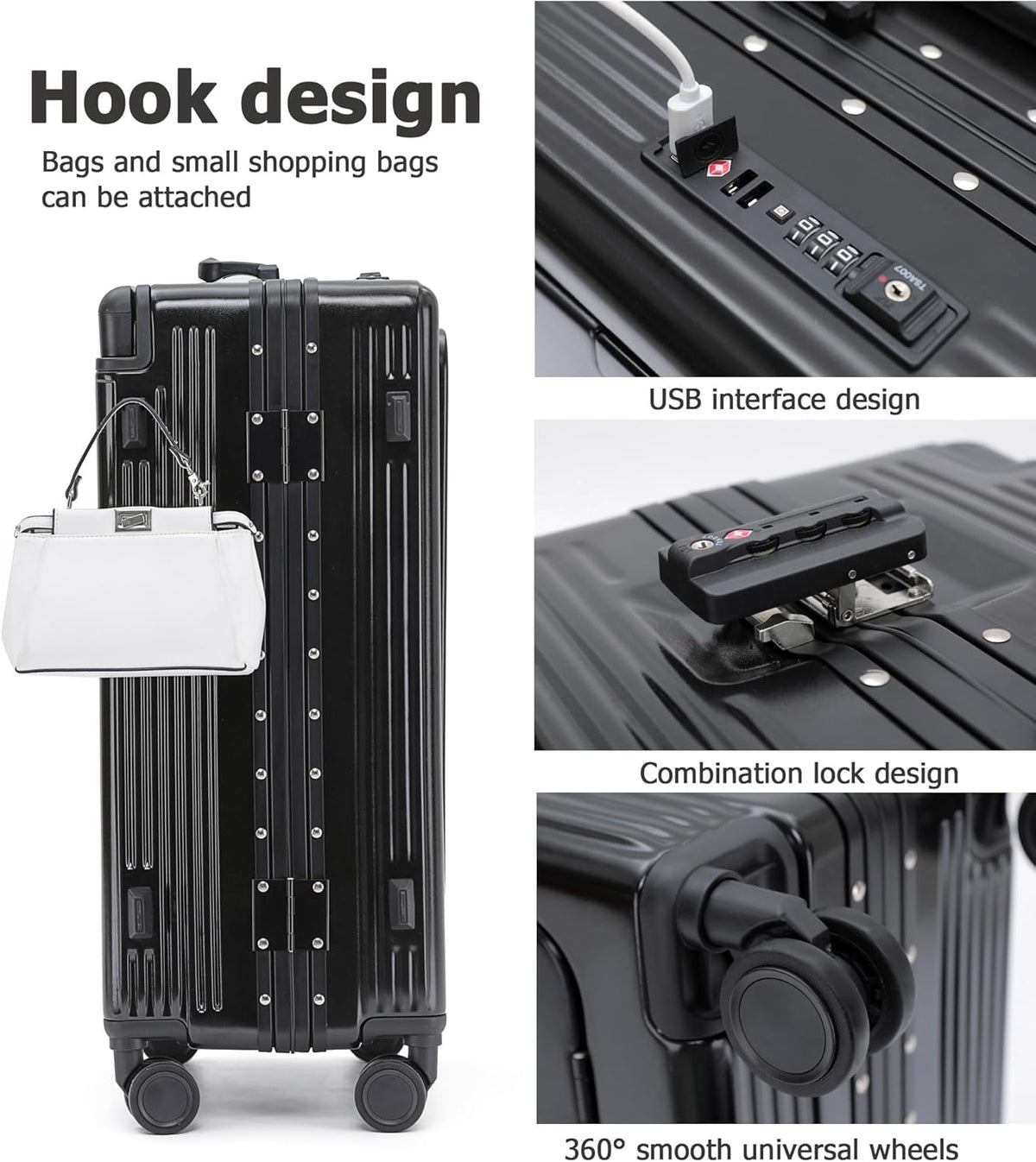 PC Carry On Luggage, Aluminum Frame Wide Handle, TSA Lock | Front laptop compartment, PC+ABS shell and spinner wheels keep work essentials reachable for meetings and airports