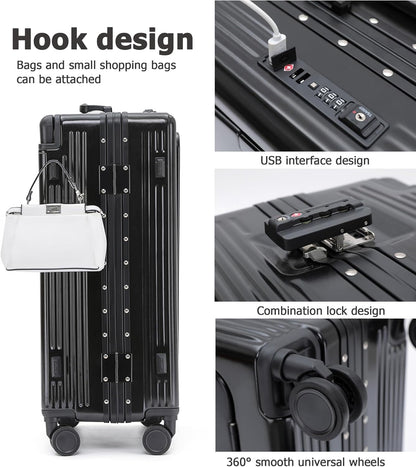 PC Carry On Luggage, Aluminum Frame Wide Handle, TSA Lock | Front laptop compartment, PC+ABS shell and spinner wheels keep work essentials reachable for meetings and airports