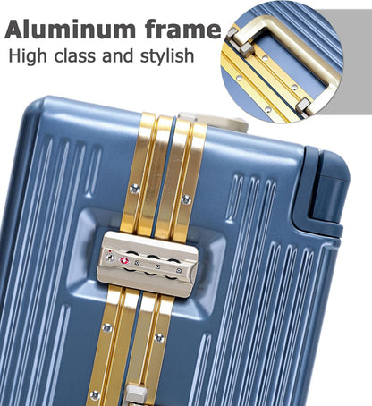 PC Carry On Luggage, Aluminum Frame Wide Handle, TSA Lock | Front laptop compartment, PC+ABS shell and spinner wheels keep work essentials reachable for meetings and airports