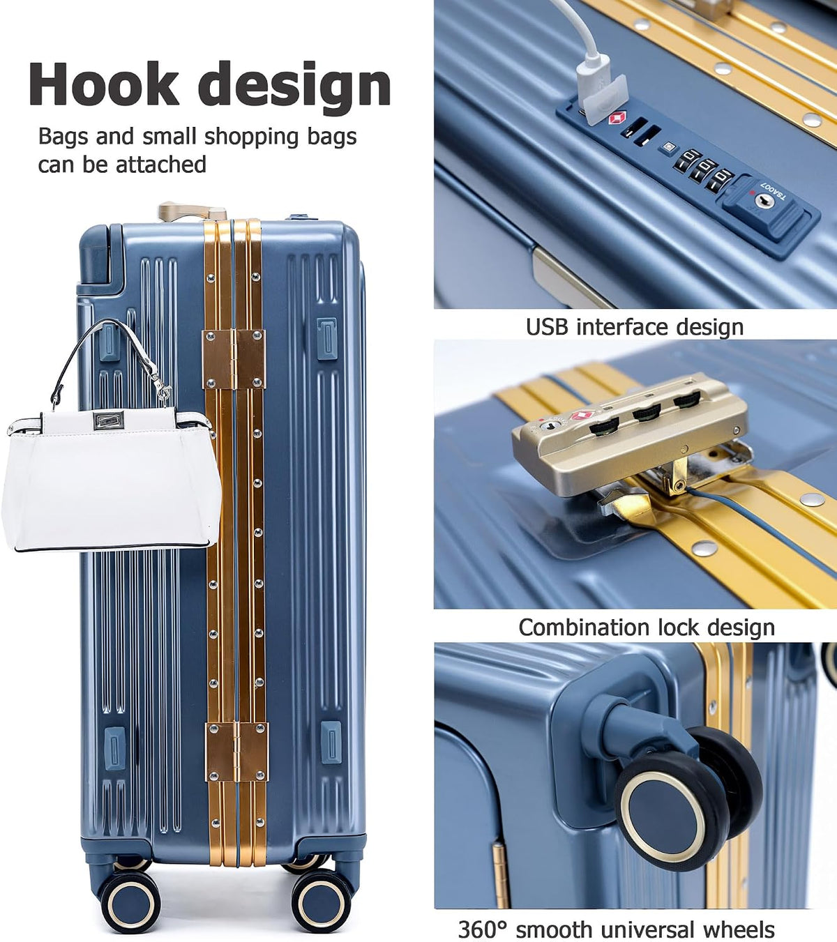 PC Carry On Luggage, Aluminum Frame Wide Handle, TSA Lock | Front laptop compartment, PC+ABS shell and spinner wheels keep work essentials reachable for meetings and airports