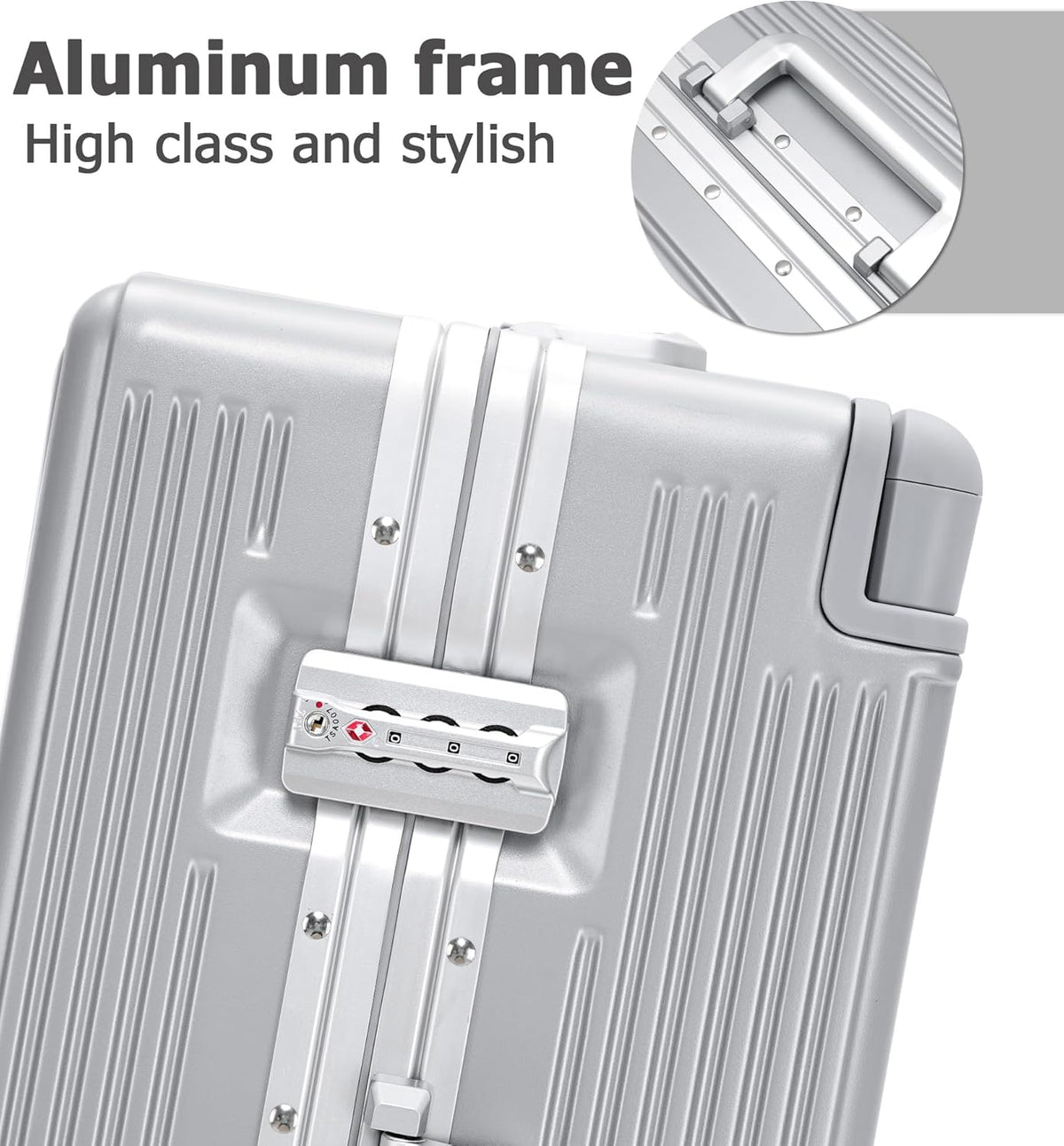 PC Carry On Luggage, Aluminum Frame Wide Handle, TSA Lock | Front laptop compartment, PC+ABS shell and spinner wheels keep work essentials reachable for meetings and airports