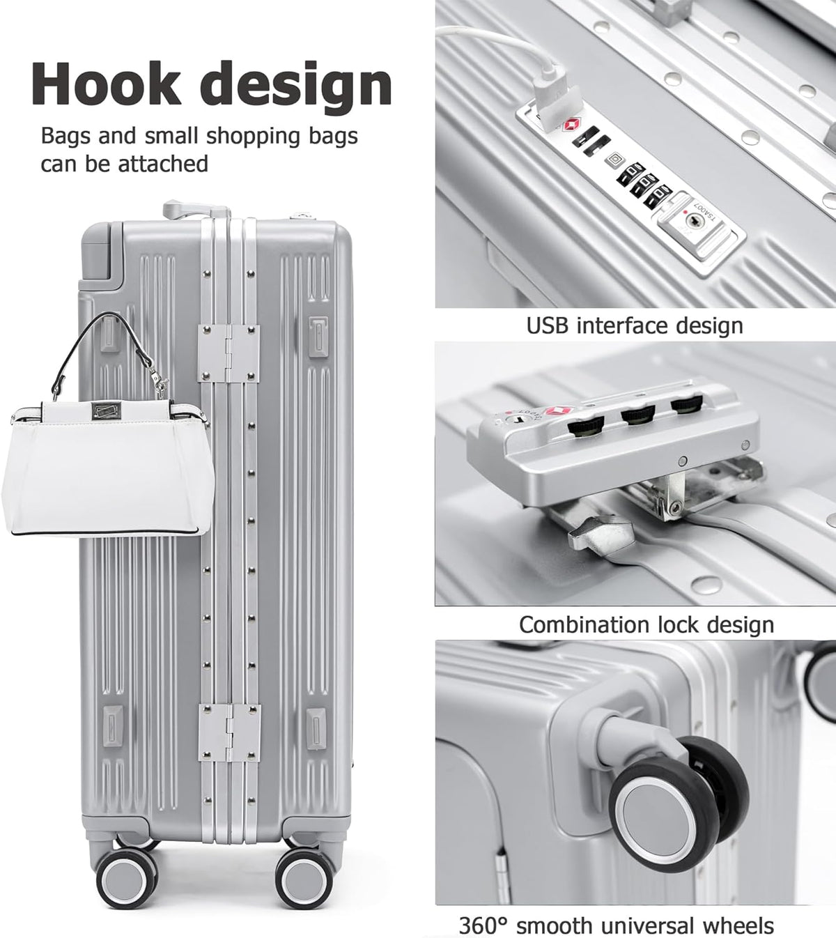 PC Carry On Luggage, Aluminum Frame Wide Handle, TSA Lock | Front laptop compartment, PC+ABS shell and spinner wheels keep work essentials reachable for meetings and airports