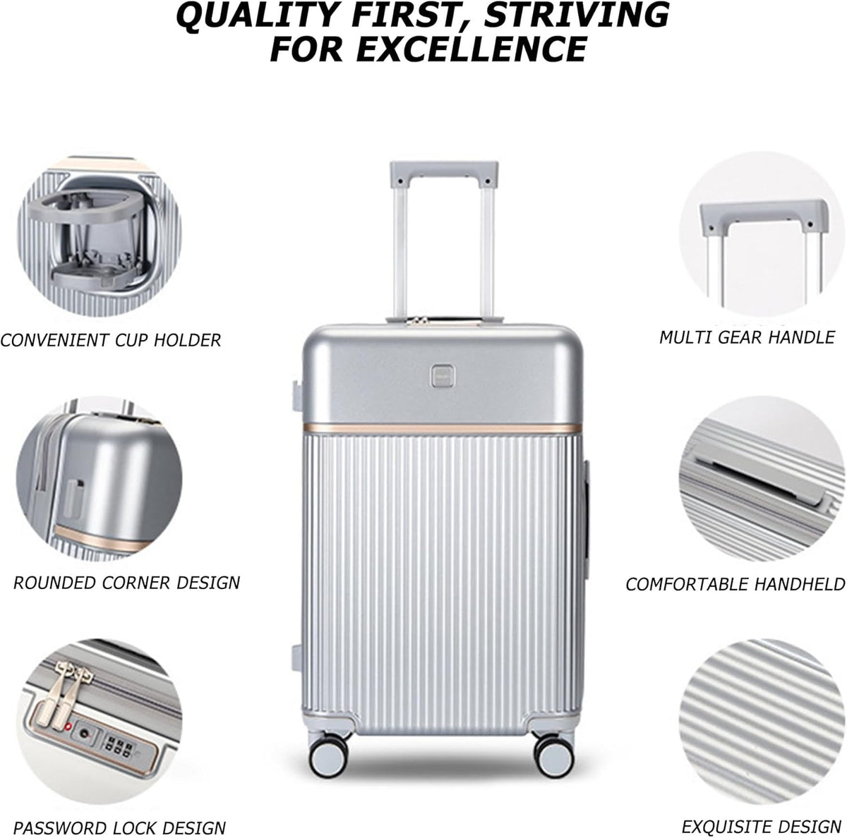 PC Carry On Luggage, Aluminum Frame Wide Handle, TSA Lock | Front laptop compartment, PC+ABS shell and spinner wheels keep work essentials reachable for meetings and airports
