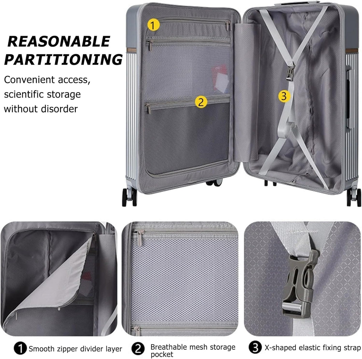 PC Carry On Luggage, Aluminum Frame Wide Handle, TSA Lock | Front laptop compartment, PC+ABS shell and spinner wheels keep work essentials reachable for meetings and airports