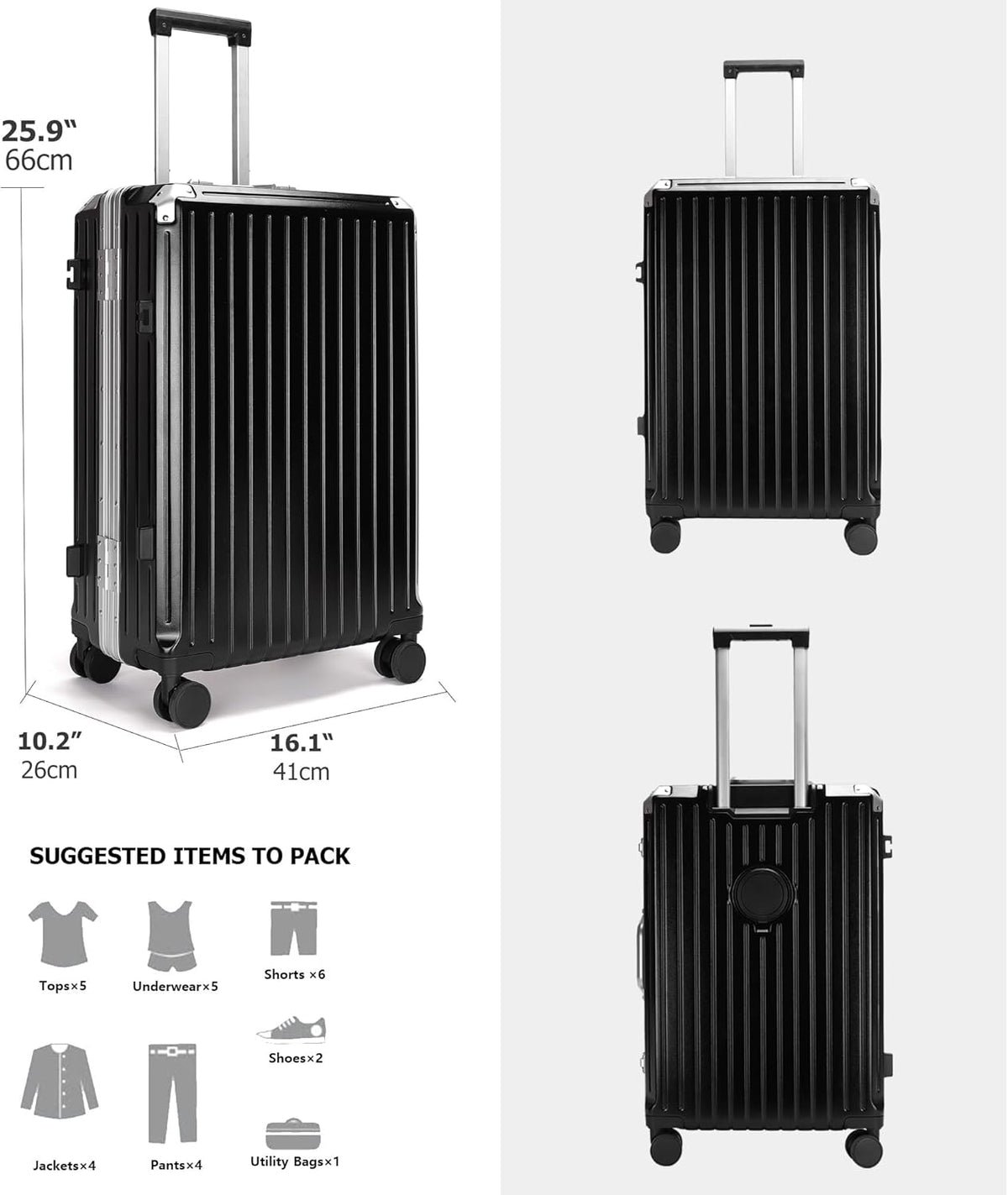 PC Carry On Luggage, Aluminum Frame Wide Handle, TSA Lock | Front laptop compartment, PC+ABS shell and spinner wheels keep work essentials reachable for meetings and airports