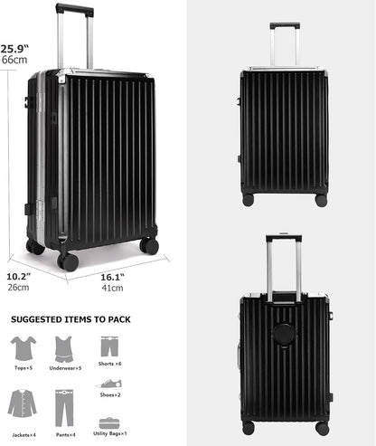 PC Carry On Luggage, Aluminum Frame Wide Handle, TSA Lock | Front laptop compartment, PC+ABS shell and spinner wheels keep work essentials reachable for meetings and airports