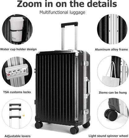PC Carry On Luggage, Aluminum Frame Wide Handle, TSA Lock | Front laptop compartment, PC+ABS shell and spinner wheels keep work essentials reachable for meetings and airports