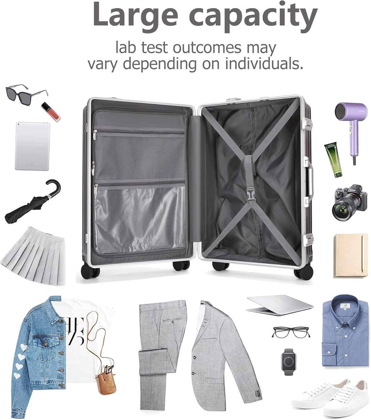 PC Carry On Luggage, Aluminum Frame Wide Handle, TSA Lock | Front laptop compartment, PC+ABS shell and spinner wheels keep work essentials reachable for meetings and airports