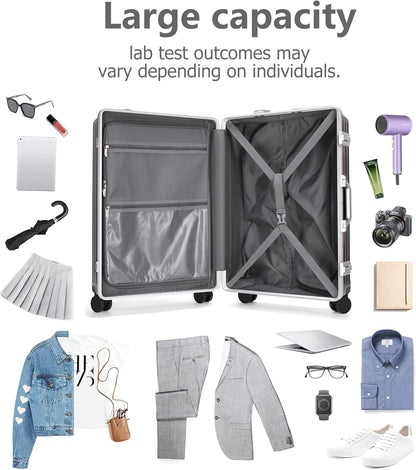PC Carry On Luggage, Aluminum Frame Wide Handle, TSA Lock | Front laptop compartment, PC+ABS shell and spinner wheels keep work essentials reachable for meetings and airports