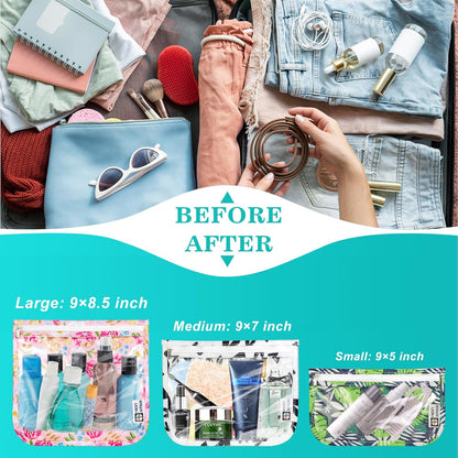 TSA Approved Toiletry Bag, Set of 3 Clear Travel Toiletry Bag Quart Size Zipper Travel Pouch, Waterproof Makeup Cosmetic Bag for Women Men Kids Toiletries Carry on, Flowers