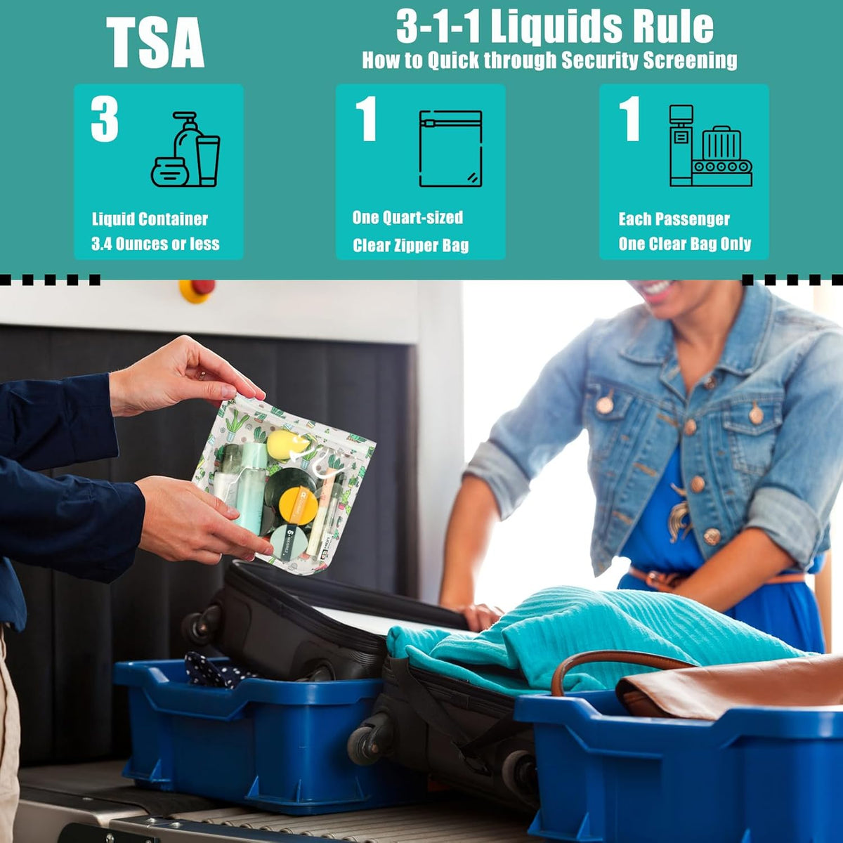 TSA Approved Toiletry Bag, Set of 3 Clear Travel Toiletry Bag Quart Size Zipper Travel Pouch, Waterproof Makeup Cosmetic Bag for Women Men Kids Toiletries Carry on, Flowers