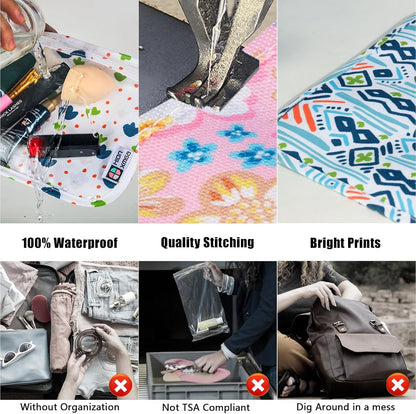 TSA Approved Toiletry Bag, Set of 3 Clear Travel Toiletry Bag Quart Size Zipper Travel Pouch, Waterproof Makeup Cosmetic Bag for Women Men Kids Toiletries Carry on, Flowers