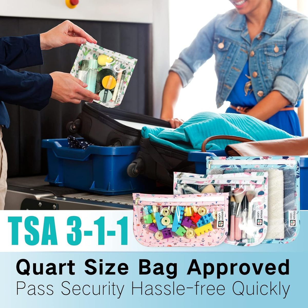TSA Approved Toiletry Bag, Set of 3 Clear Travel Toiletry Bag Quart Size Zipper Travel Pouch, Waterproof Makeup Cosmetic Bag for Women Men Kids Toiletries Carry on, Flowers