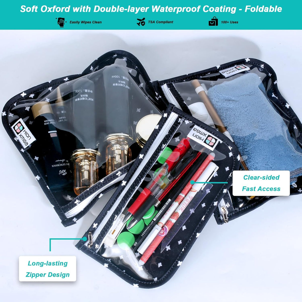 TSA Approved Toiletry Bag, Set of 3 Clear Travel Toiletry Bag Quart Size Zipper Travel Pouch, Waterproof Makeup Cosmetic Bag for Women Men Kids Toiletries Carry on, Flowers