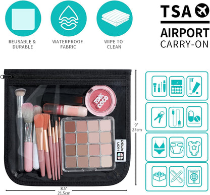 TSA Approved Toiletry Bag, Set of 3 Clear Travel Toiletry Bag Quart Size Zipper Travel Pouch, Waterproof Makeup Cosmetic Bag for Women Men Kids Toiletries Carry on, Flowers