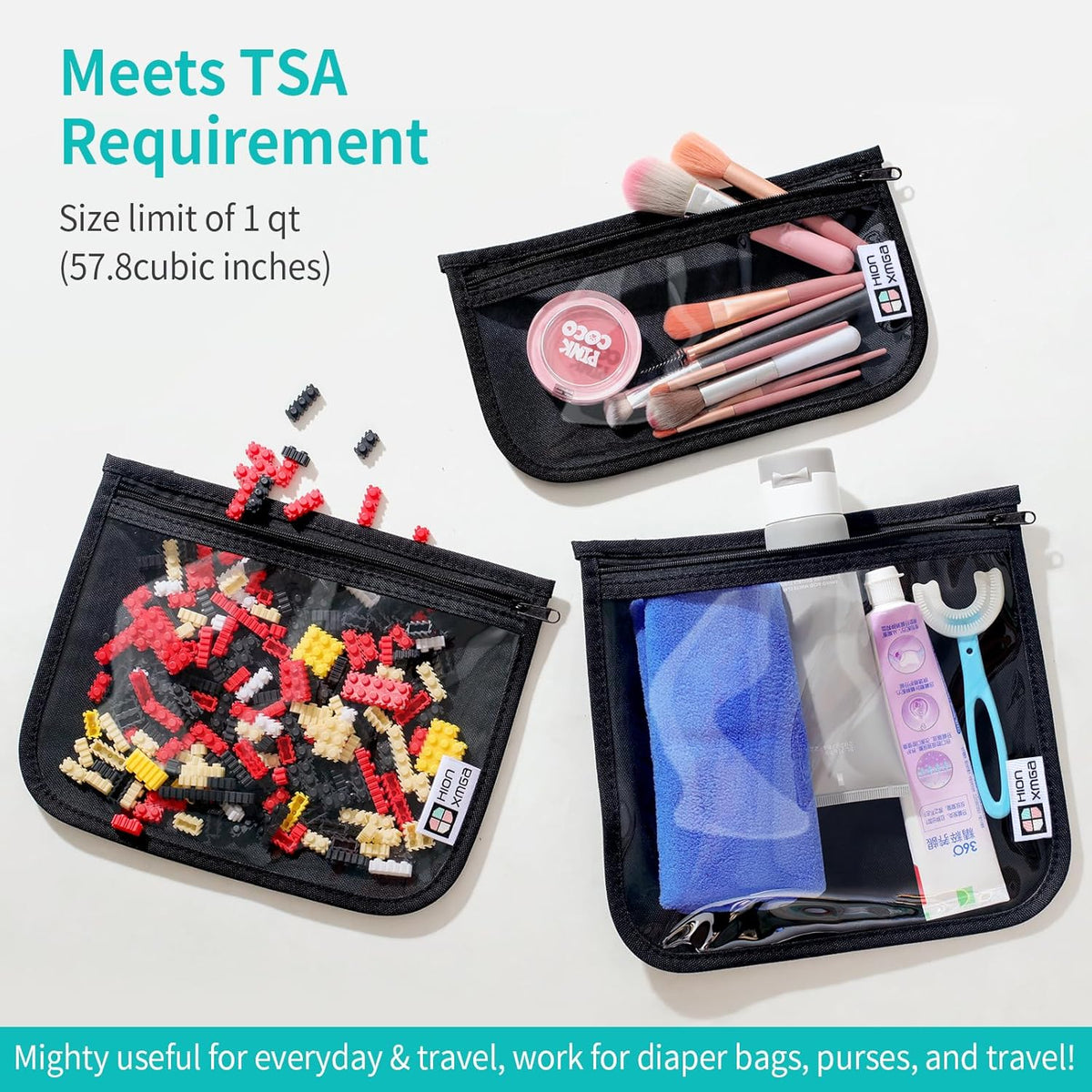 TSA Approved Toiletry Bag, Set of 3 Clear Travel Toiletry Bag Quart Size Zipper Travel Pouch, Waterproof Makeup Cosmetic Bag for Women Men Kids Toiletries Carry on, Flowers