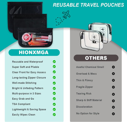 TSA Approved Toiletry Bag, Set of 3 Clear Travel Toiletry Bag Quart Size Zipper Travel Pouch, Waterproof Makeup Cosmetic Bag for Women Men Kids Toiletries Carry on, Flowers