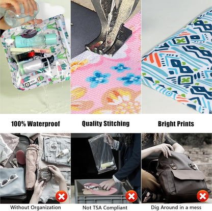 TSA Approved Toiletry Bag, Set of 3 Clear Travel Toiletry Bag Quart Size Zipper Travel Pouch, Waterproof Makeup Cosmetic Bag for Women Men Kids Toiletries Carry on, Flowers