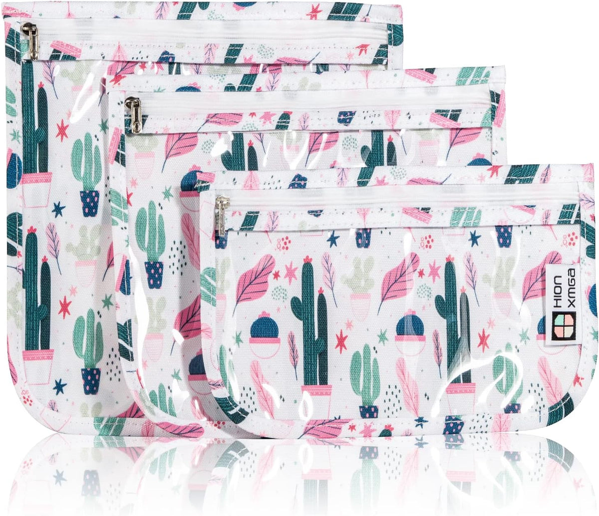 TSA Approved Toiletry Bag, Set of 3 Clear Travel Toiletry Bag Quart Size Zipper Travel Pouch, Waterproof Makeup Cosmetic Bag for Women Men Kids Toiletries Carry on, Flowers