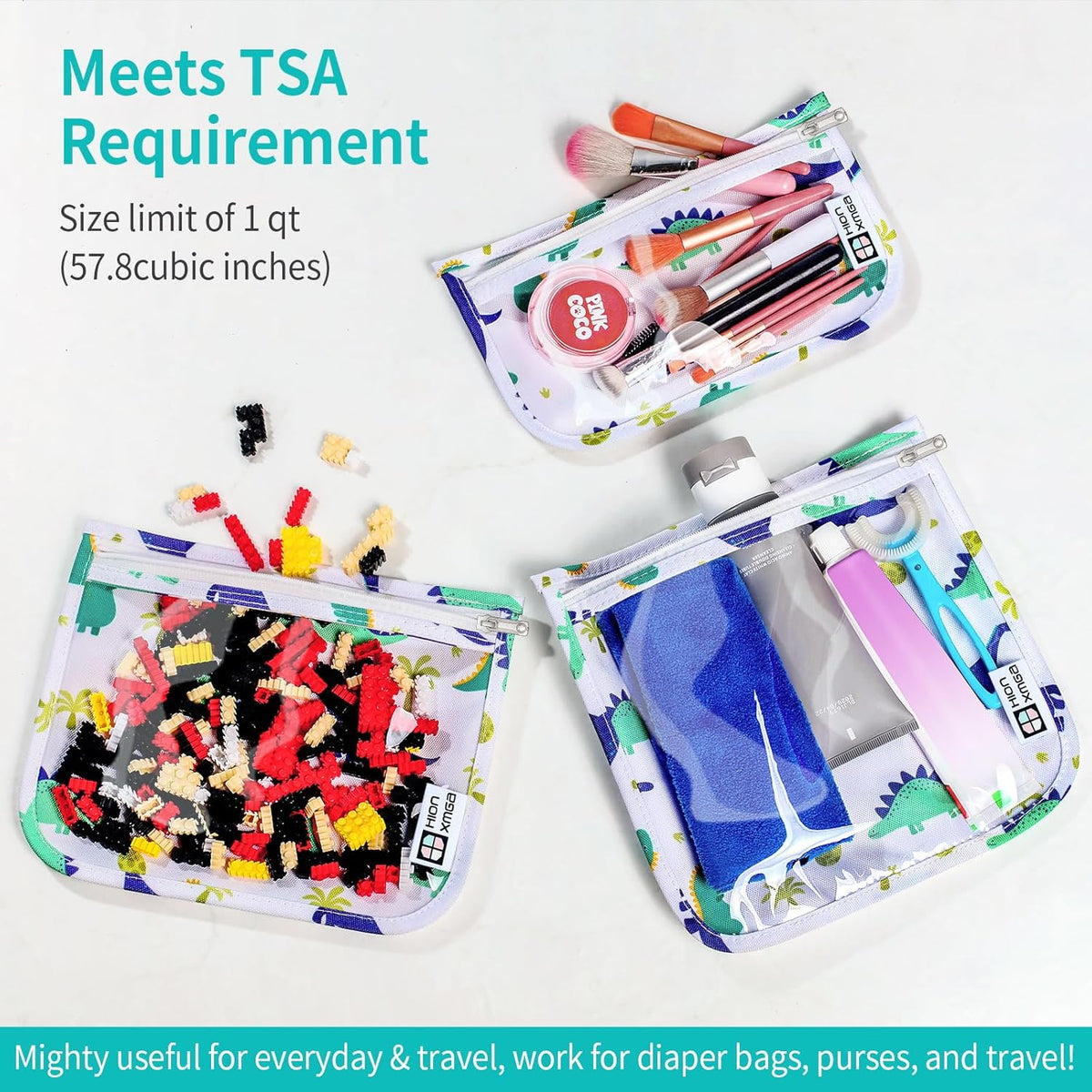 TSA Approved Toiletry Bag, Set of 3 Clear Travel Toiletry Bag Quart Size Zipper Travel Pouch, Waterproof Makeup Cosmetic Bag for Women Men Kids Toiletries Carry on, Flowers