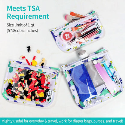 TSA Approved Toiletry Bag, Set of 3 Clear Travel Toiletry Bag Quart Size Zipper Travel Pouch, Waterproof Makeup Cosmetic Bag for Women Men Kids Toiletries Carry on, Flowers