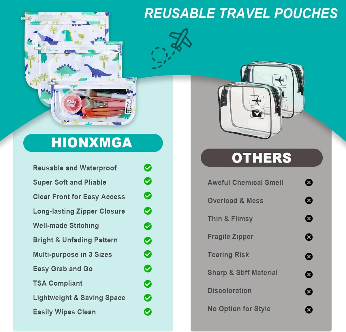 TSA Approved Toiletry Bag, Set of 3 Clear Travel Toiletry Bag Quart Size Zipper Travel Pouch, Waterproof Makeup Cosmetic Bag for Women Men Kids Toiletries Carry on, Flowers